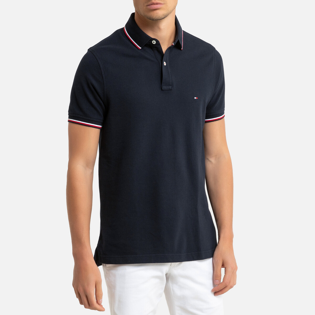 Tommy tipped polo shirt in organic/recycled pique and slim fit Tommy | Redoute