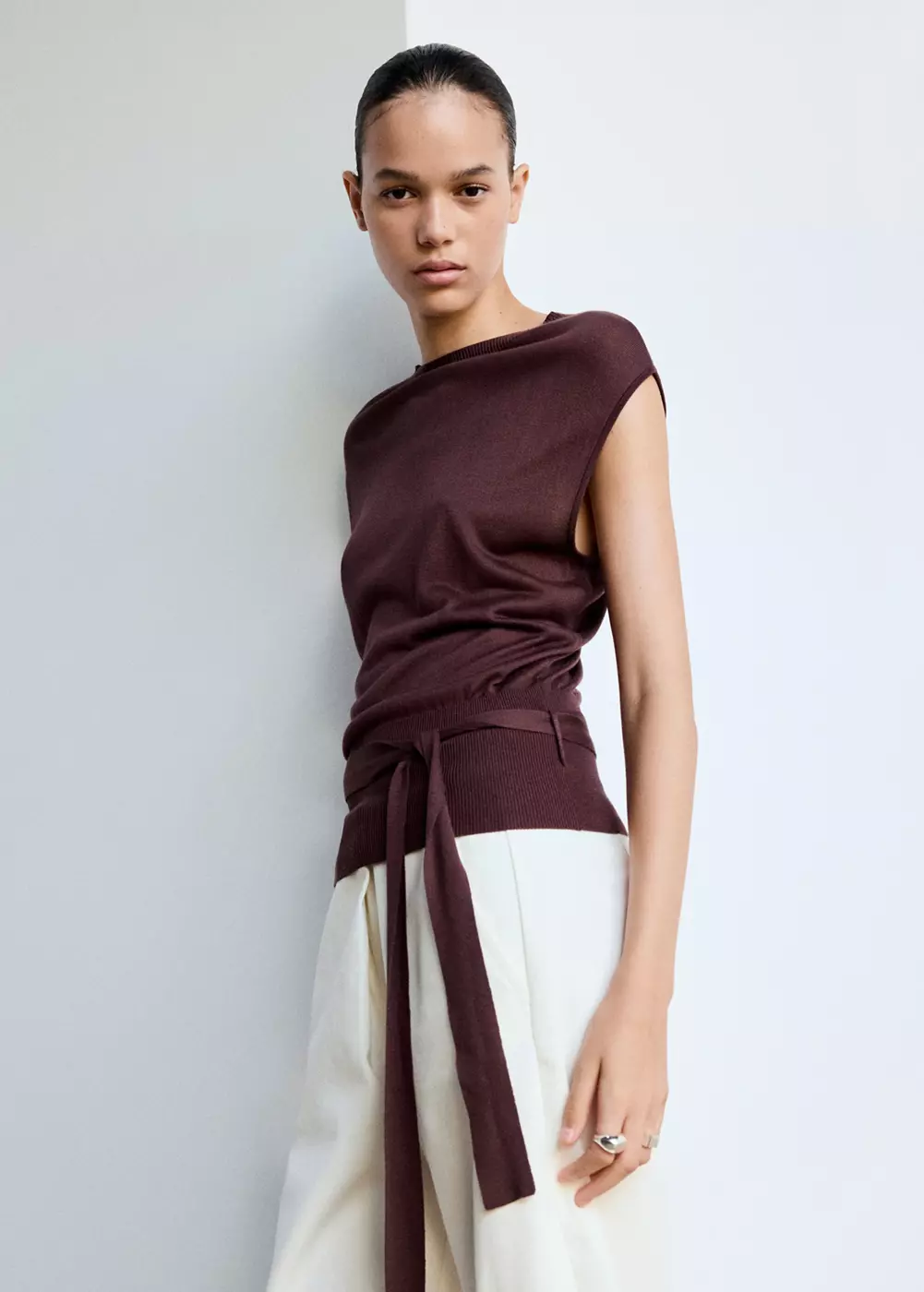 Gilet maille ceinture, MANGO