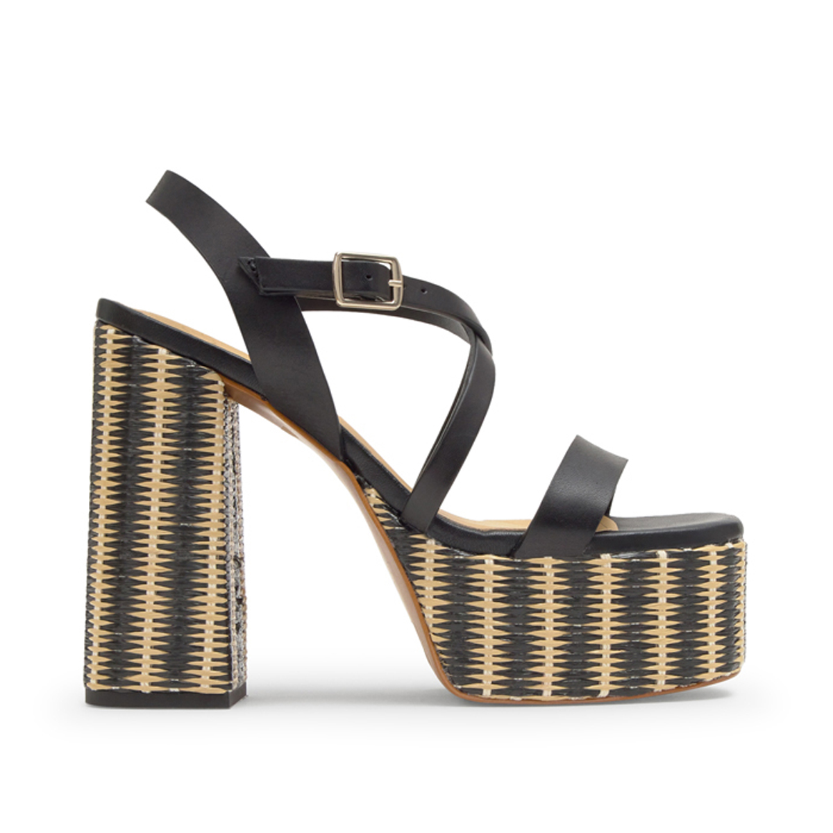 Sandales à haut talon bloc bicolore en raphia et cuir FELISA ULTRA PLATFORM, CASTANER