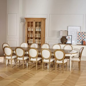 AUDE - Table à manger à rallonges style romantique, 6/16 couverts, bois massif, FSC®