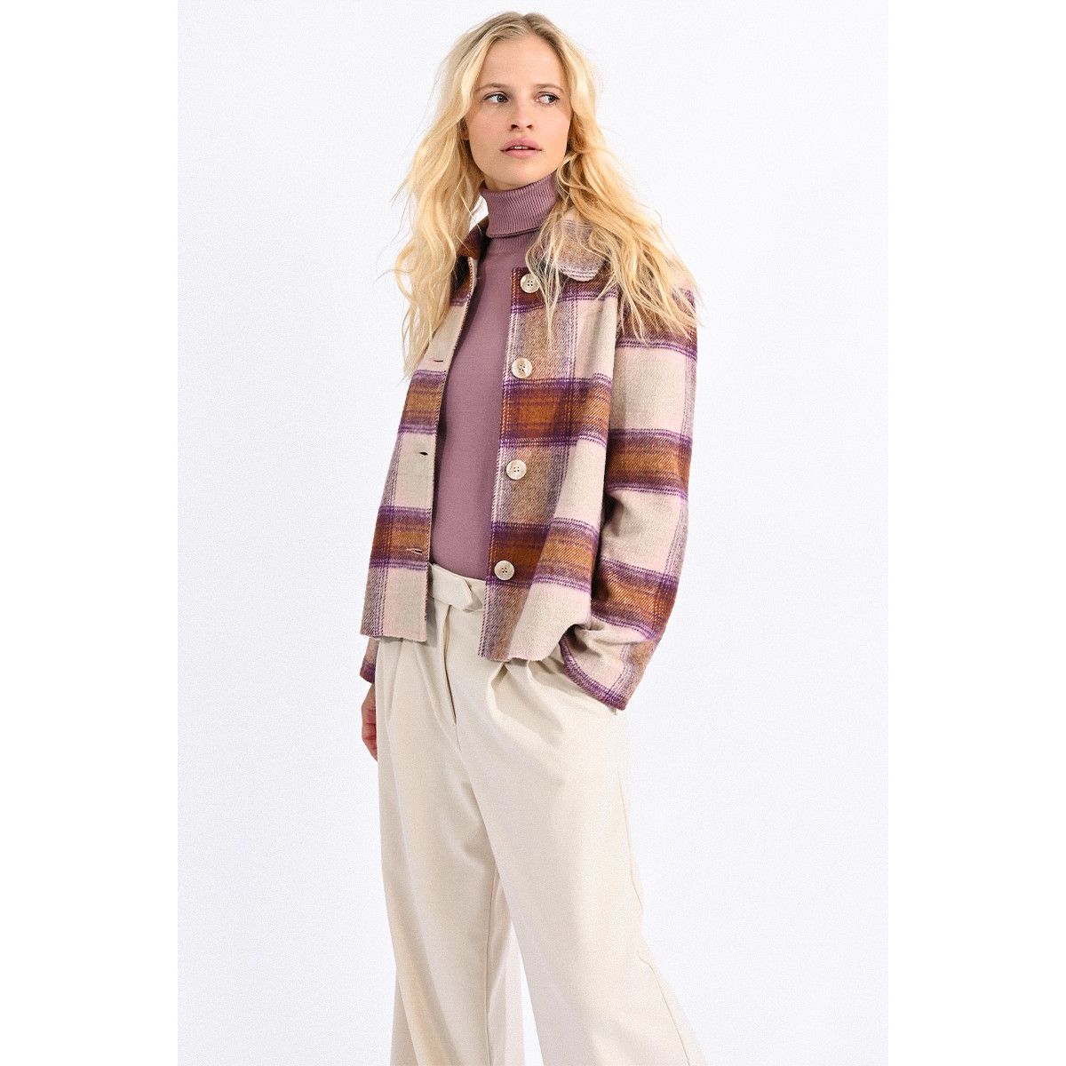 Manteau veste carreaux violet Molly Bracken La Redoute