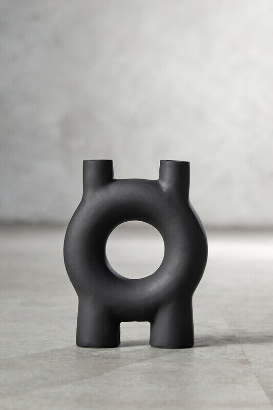 Small Abstract Candle Holder in Black, FIFTY FIVE SOUTH
