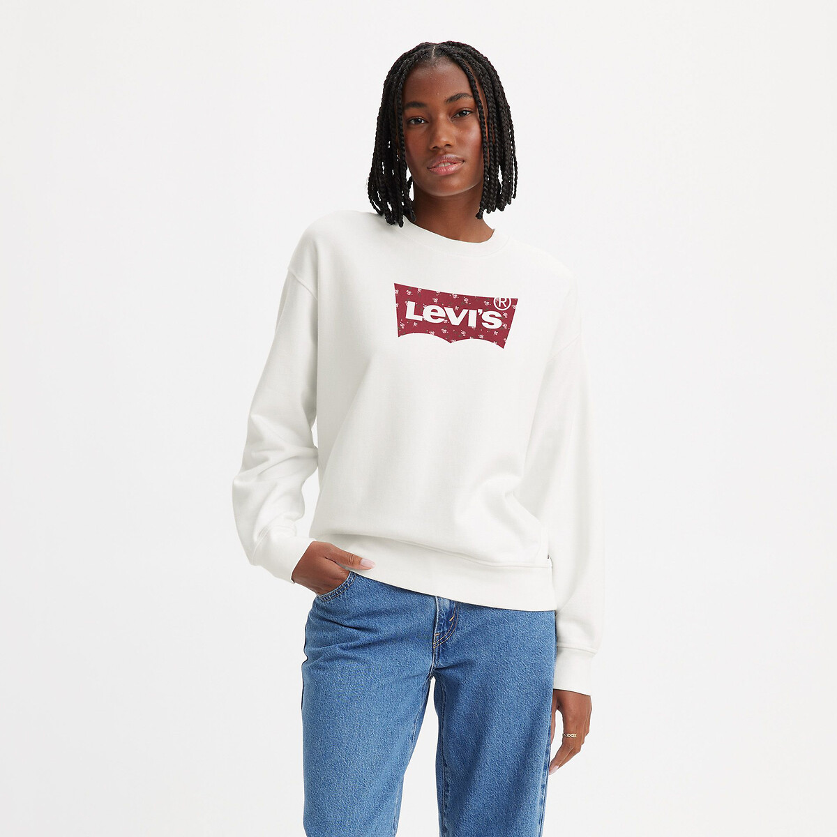 Image of Chest Logo Print Sweatshirt in Cotton with Crew Neck