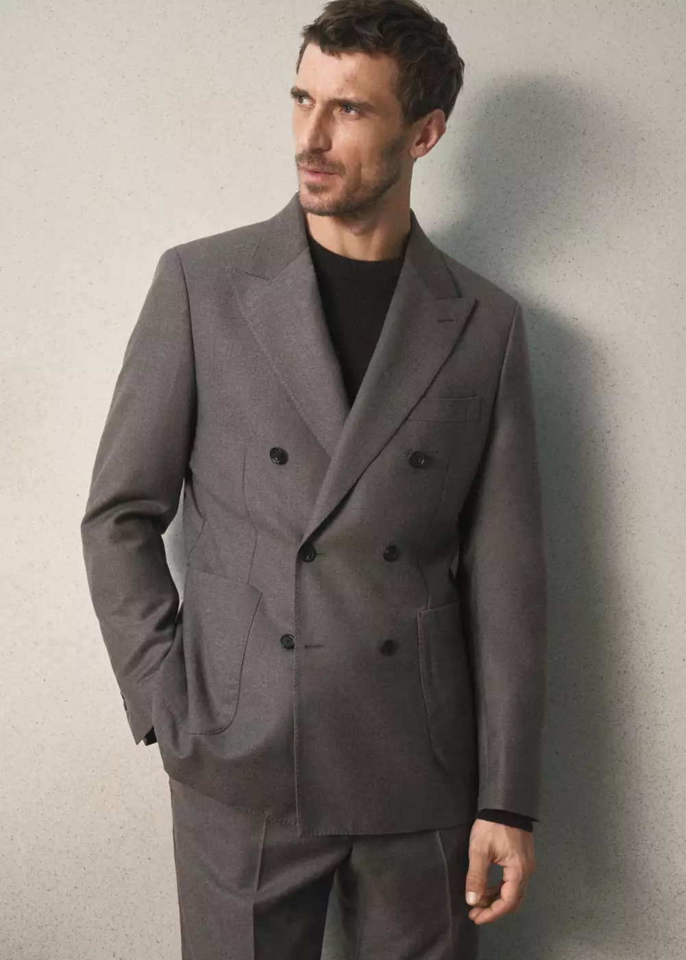Veste de costume croisée slim fit en flanelle, MANGO MAN