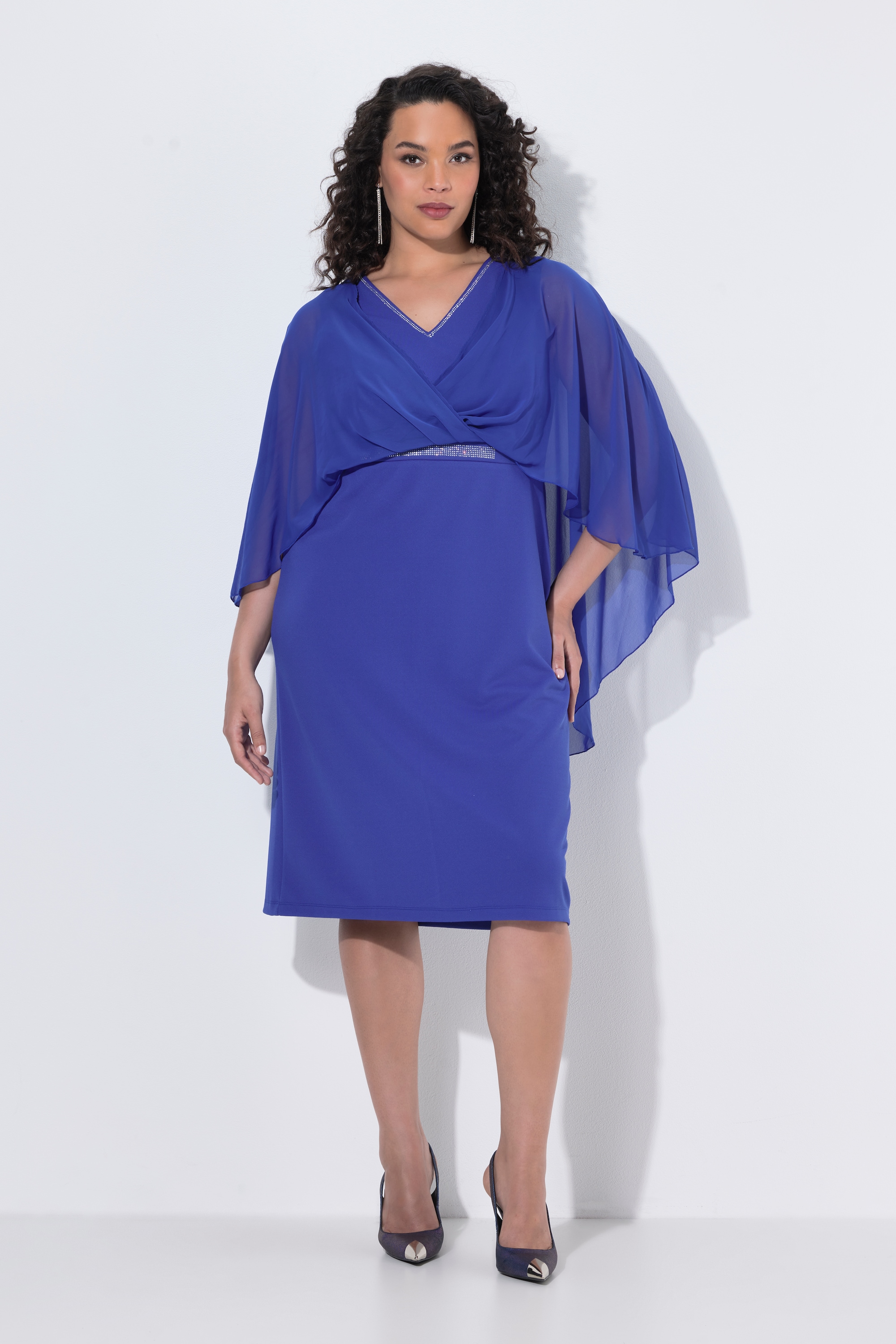 Robe midi décolleté en V et manches 3/4, ULLA POPKEN