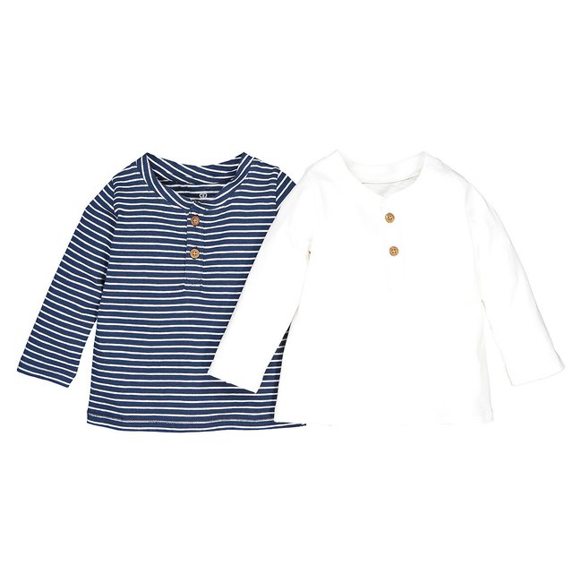 Pack of 2 T-Shirts in Organic Cotton, ecru/navy, LA REDOUTE COLLECTIONS