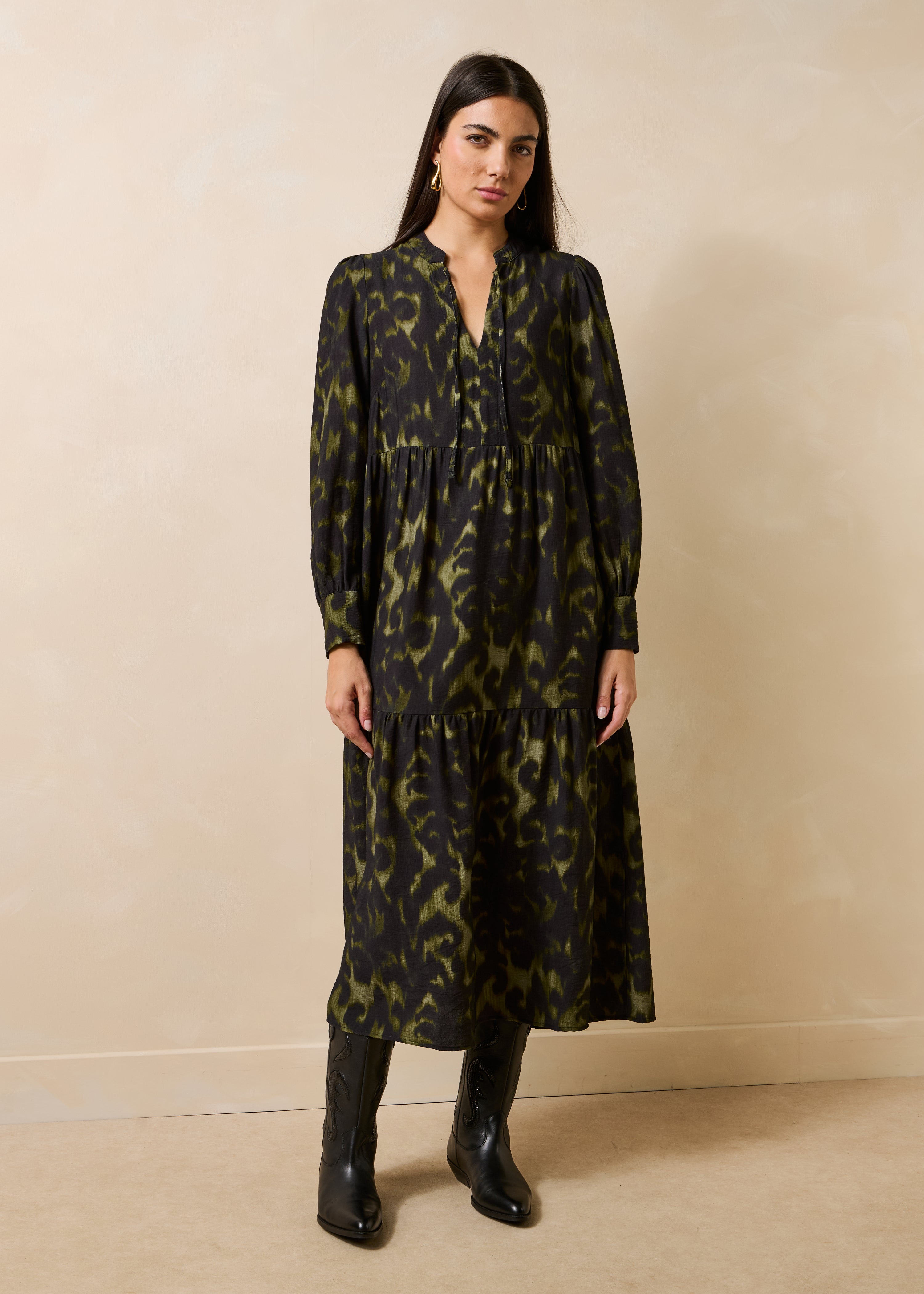 Robe longue ample manches longues imprimée, LA FEE MARABOUTEE