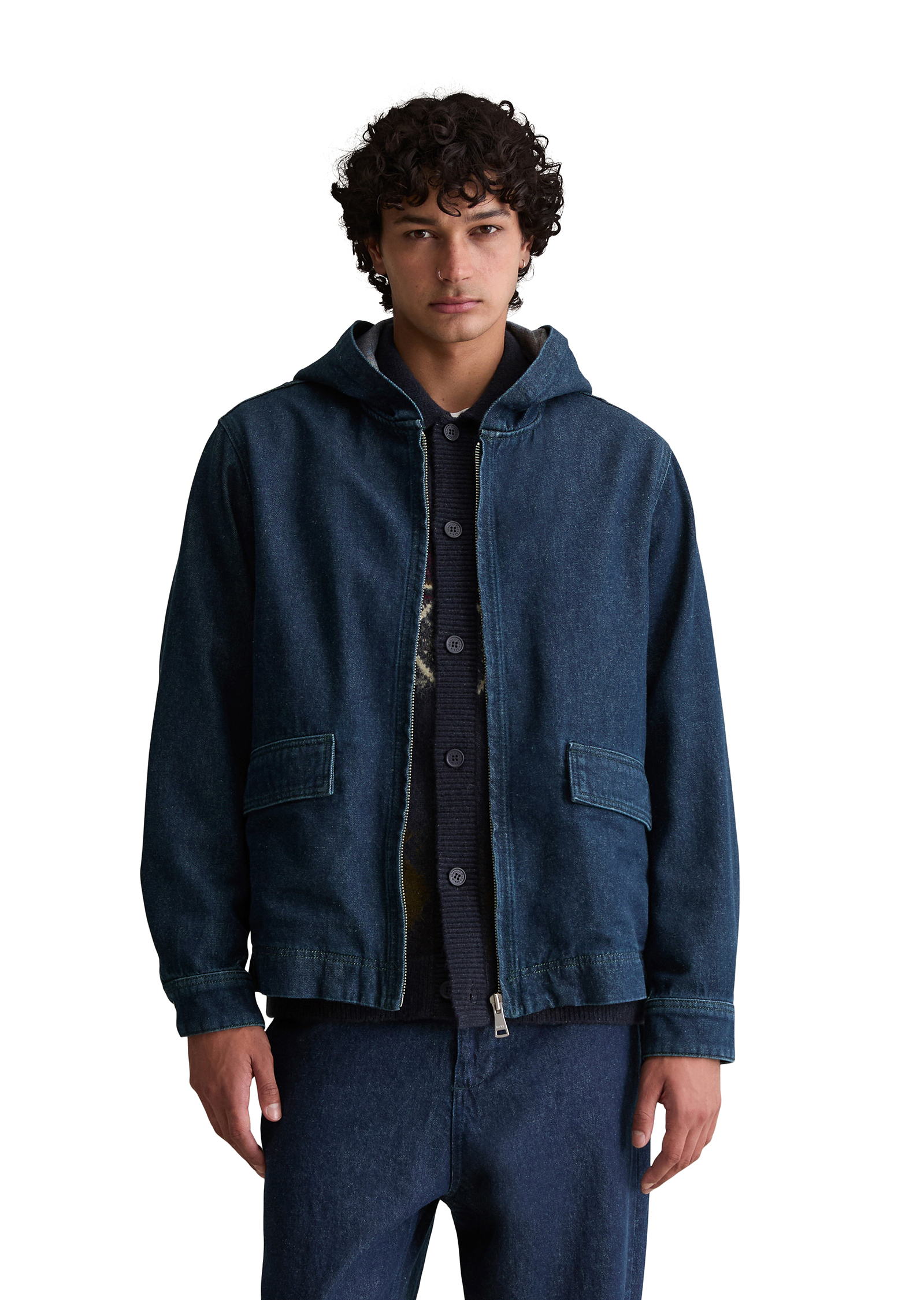 Veste en jean à capuche regular en denim avec des fibres d'ortie européennes, MARC O’POLO DENIM