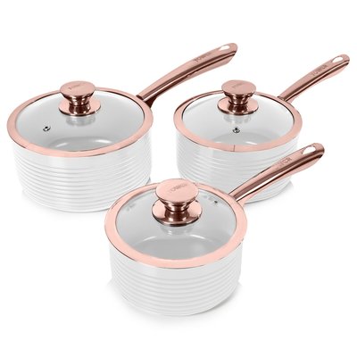 3-Piece Linear Saucepan Set in White TOWER