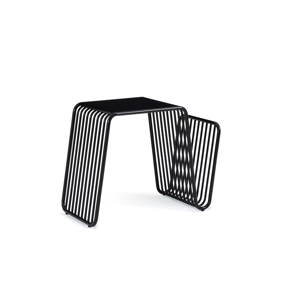 Black side table with magazine sales rack