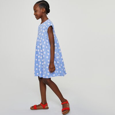 Floral Print Cotton Dress with Short Sleeves LA REDOUTE COLLECTIONS