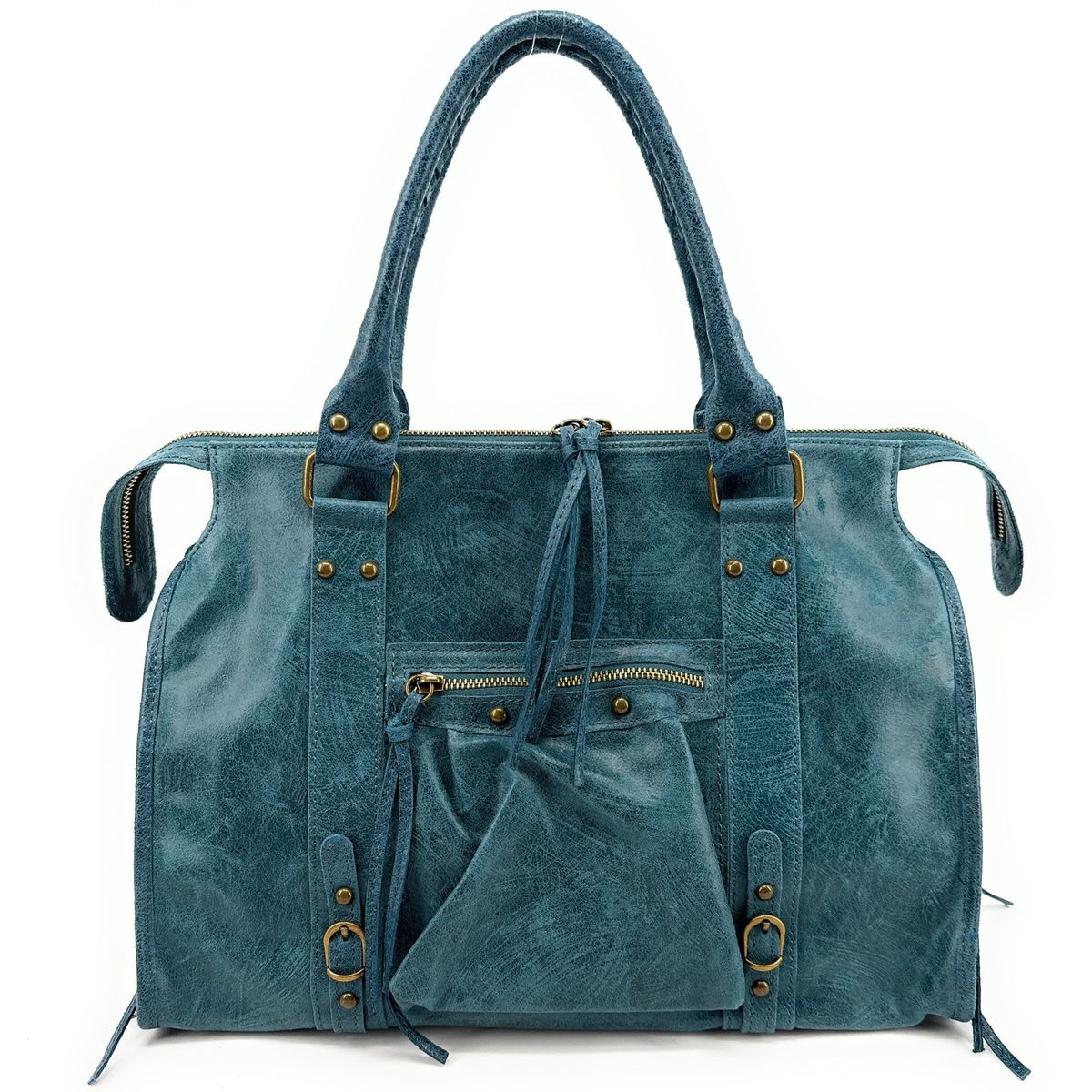 Sac main cuir bleu marine La Redoute