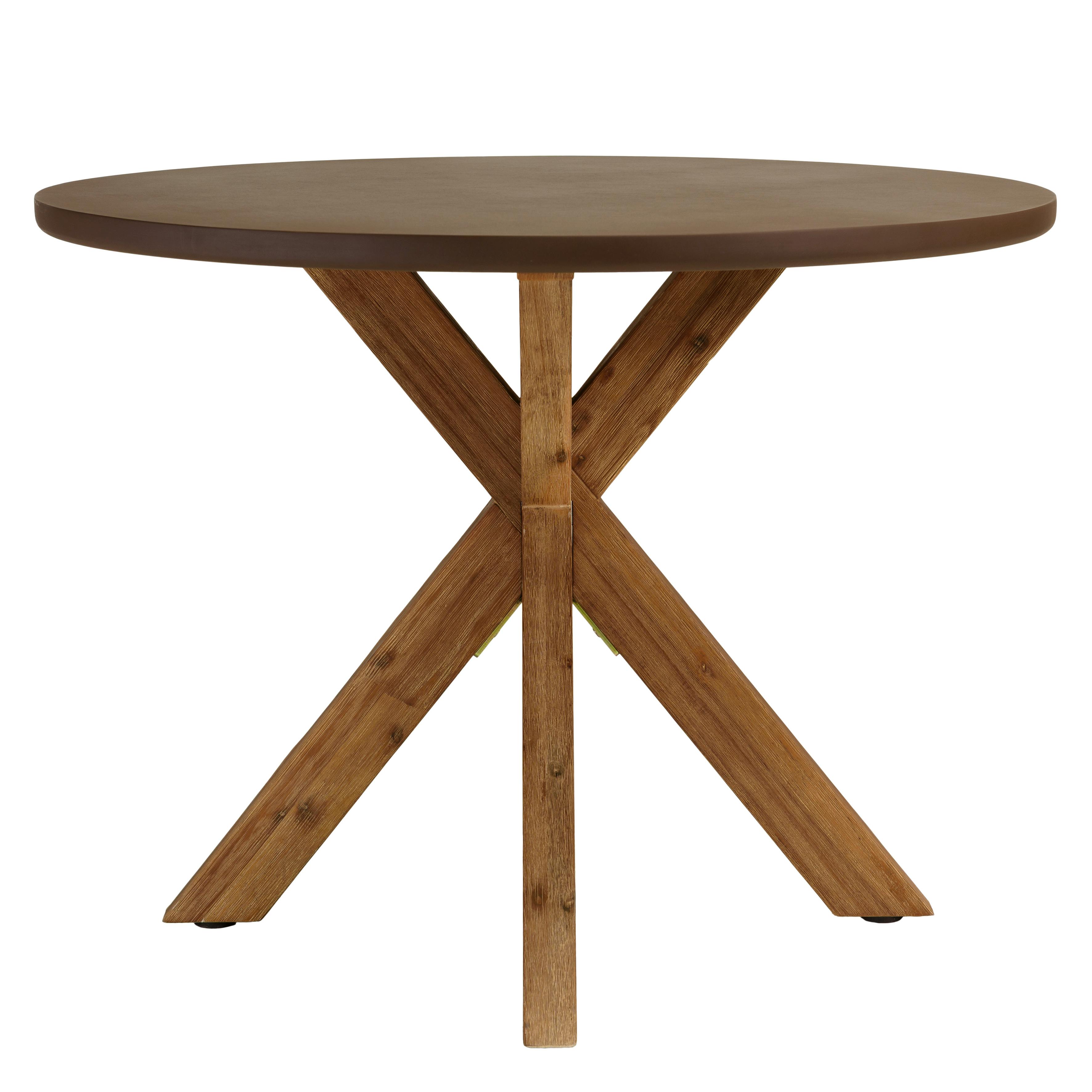 Table à manger ronde effet béton marron pied en bois d'acacia D100cm CALVI, PIER IMPORT
