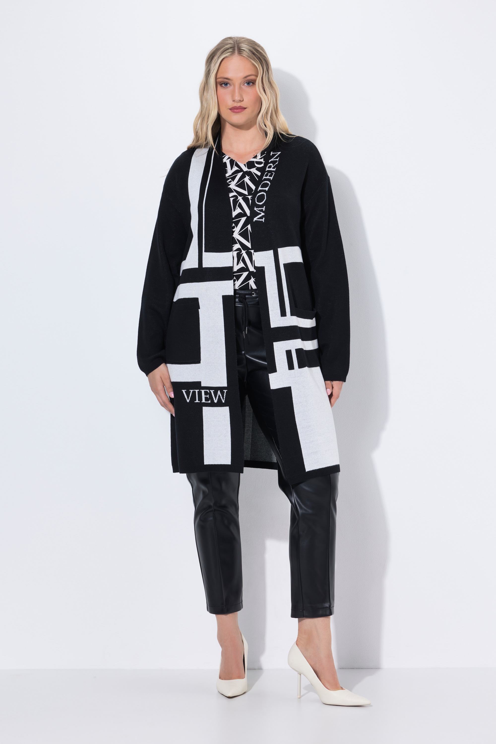 Cardigan long en maille jacquard avec col, ULLA POPKEN