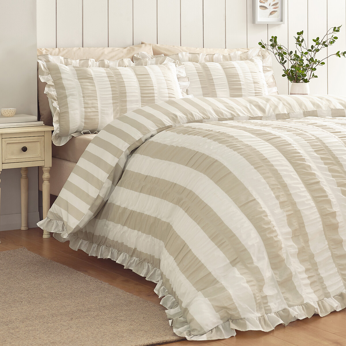 Seersucker Frill Stripe Duvet Cover And Pillowcase Set, CATHERINE LANSFIELD