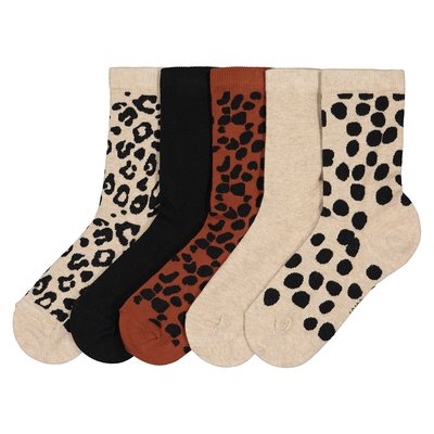 Pack of 5 Pairs of Crew Socks in Animal Print Cotton Mix LA REDOUTE COLLECTIONS