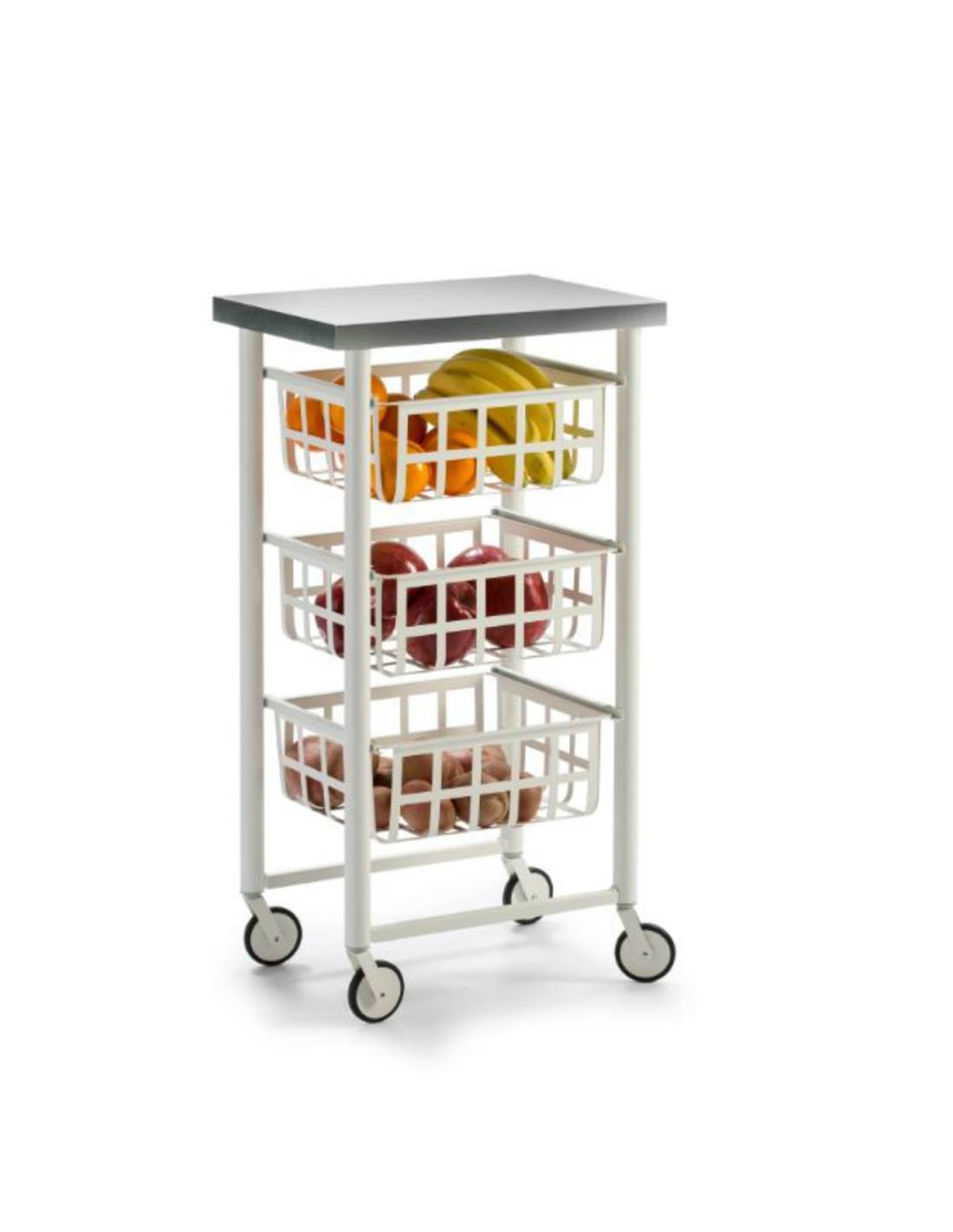 Desserte de cuisine à roulettes FIFTY-FIFTY avec 3 paniers et plateau en inox, DON HIERRO