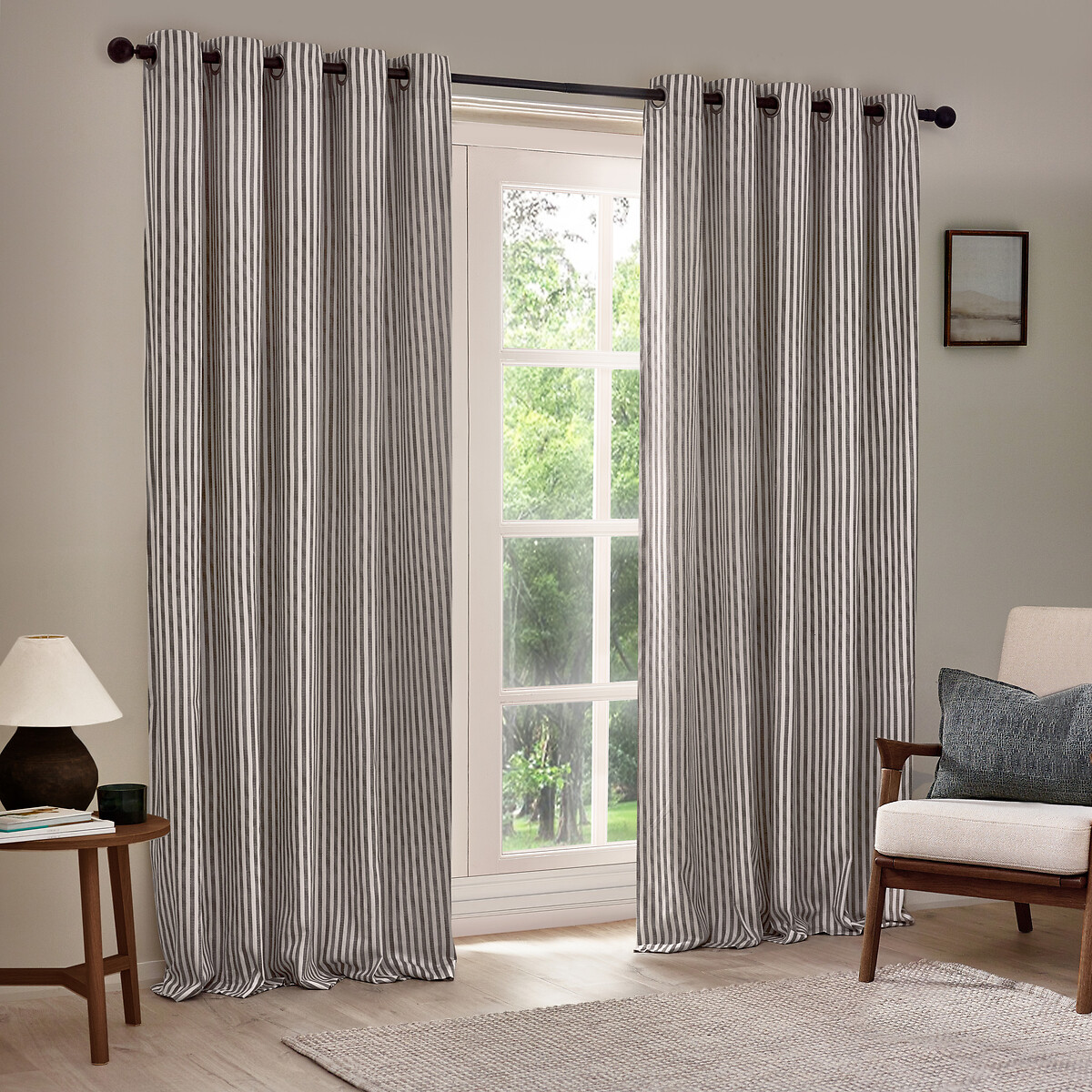 Hebden Striped Cotton Eyelet Curtains, YARD