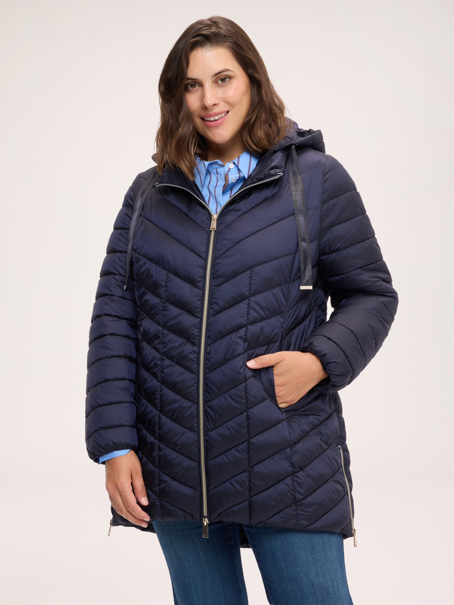 Veste matelassée légère longue avec matelassage à chevrons, FIORELLA RUBINO