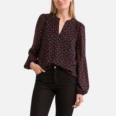 Floral V-Neck Blouse with Long Sleeves ONLY