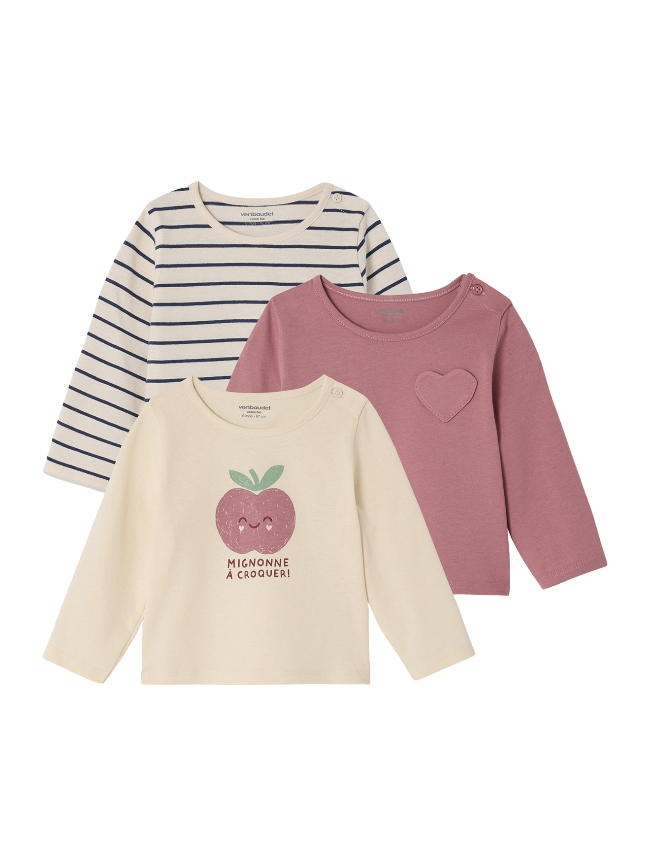 Lot de 3 T-shirts Basics manches longues, VERTBAUDET