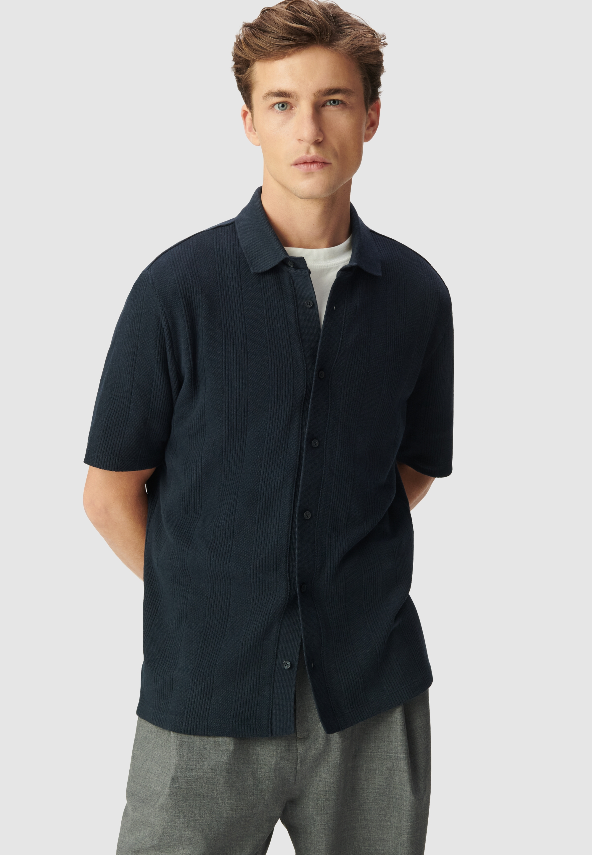 Chemise manches courtes en maille rayures relief, IKKS
