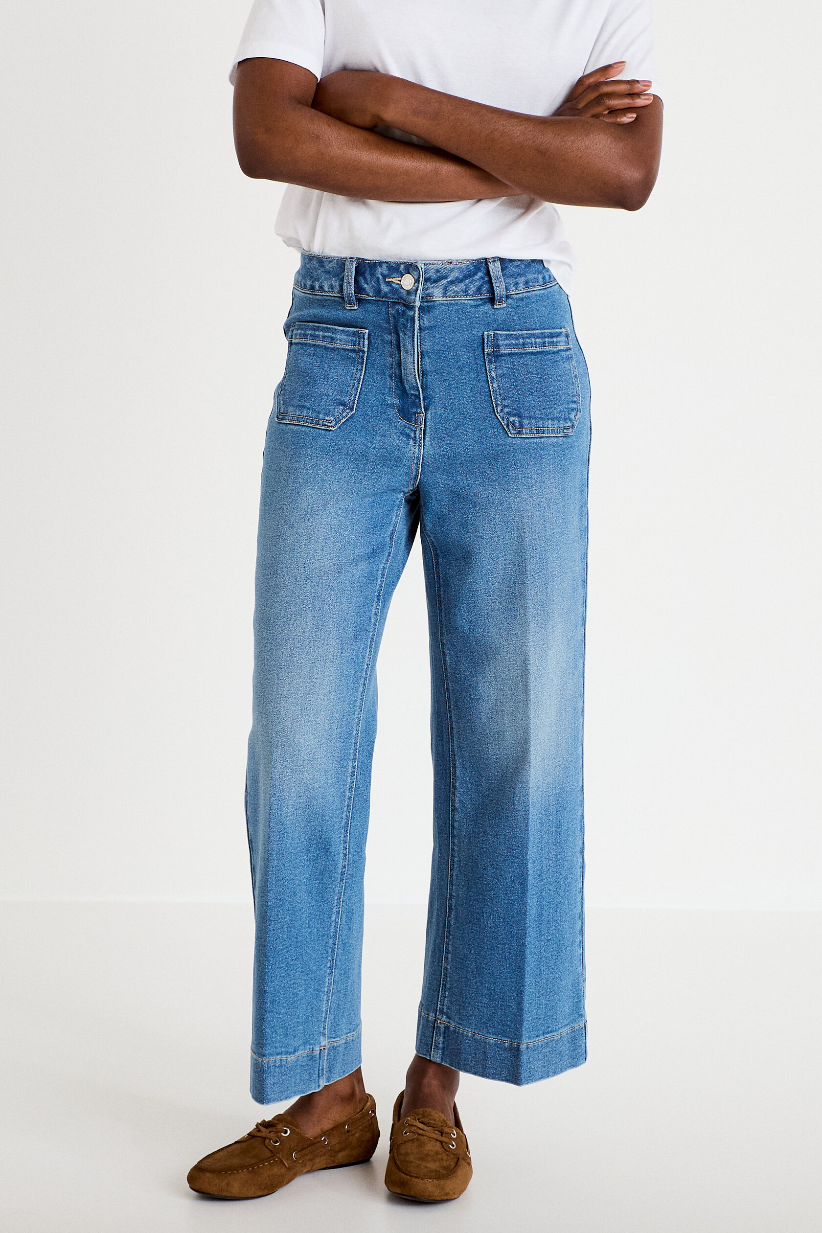 Jean wide leg cropped taille haute, CACHE CACHE
