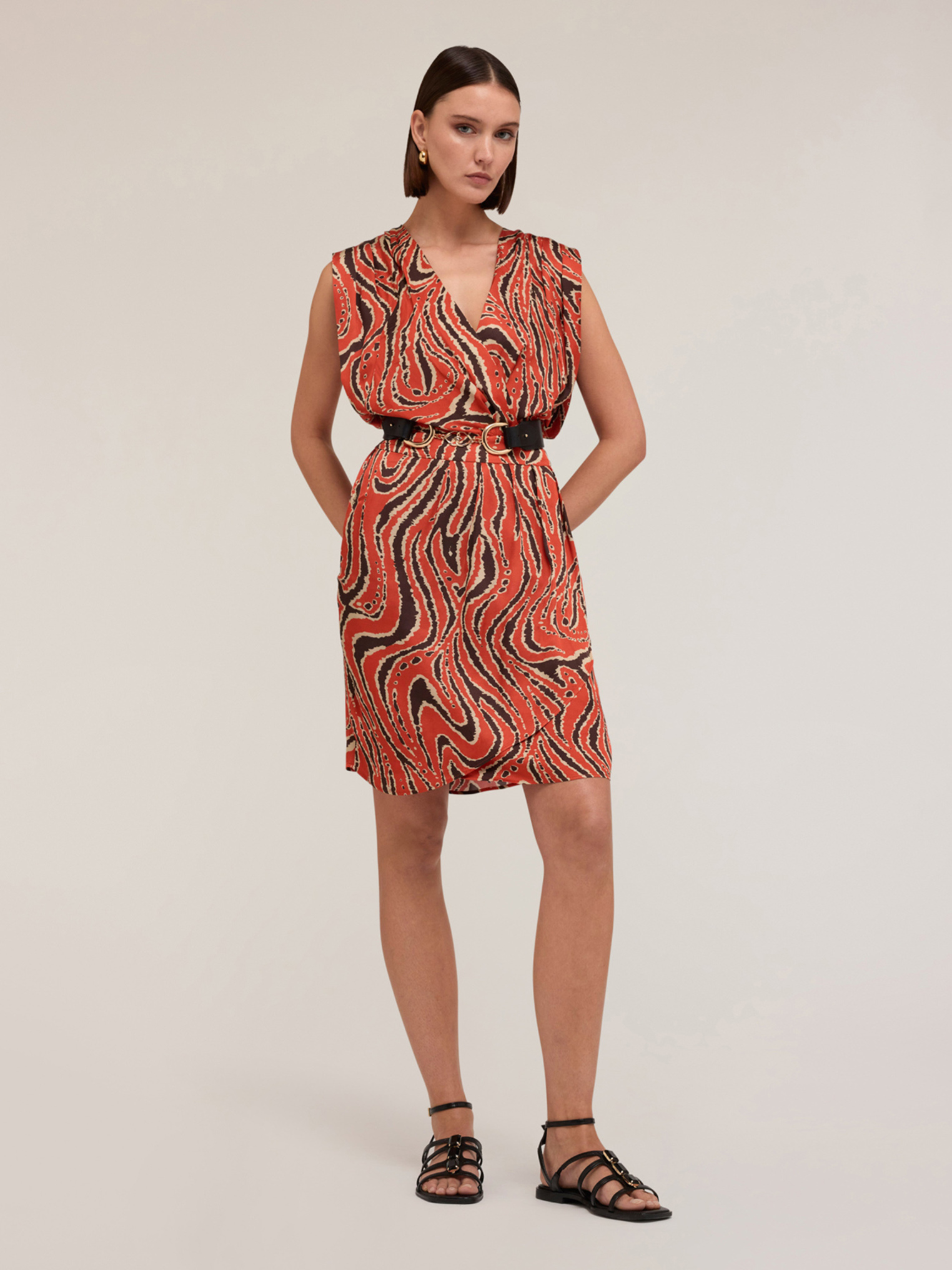 Robe courte croisée en satin imprimé, MOTIVI