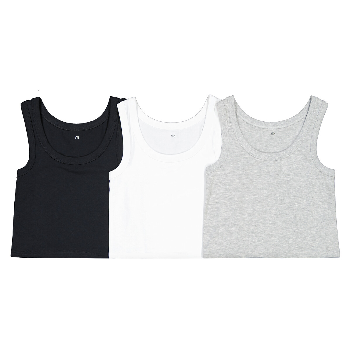 Pack of 3 Cropped Vest Tops in Plain Cotton