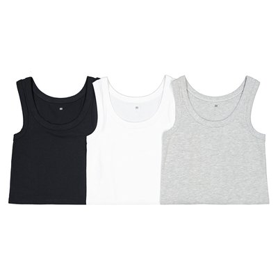 Pack of 3 Cropped Vest Tops in Plain Cotton LA REDOUTE COLLECTIONS