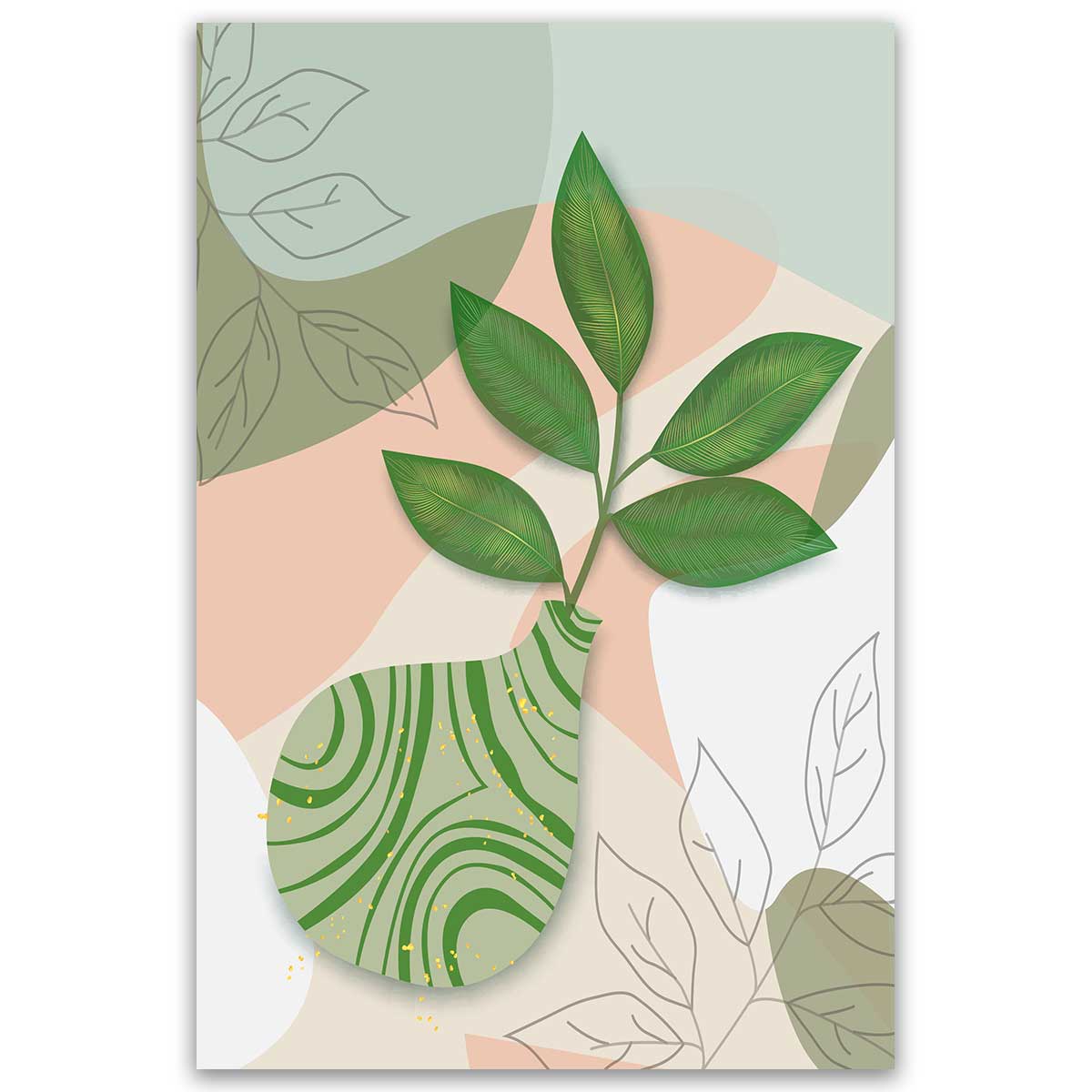 Tableau feuille verte en vase style moderne doux, HEXOA