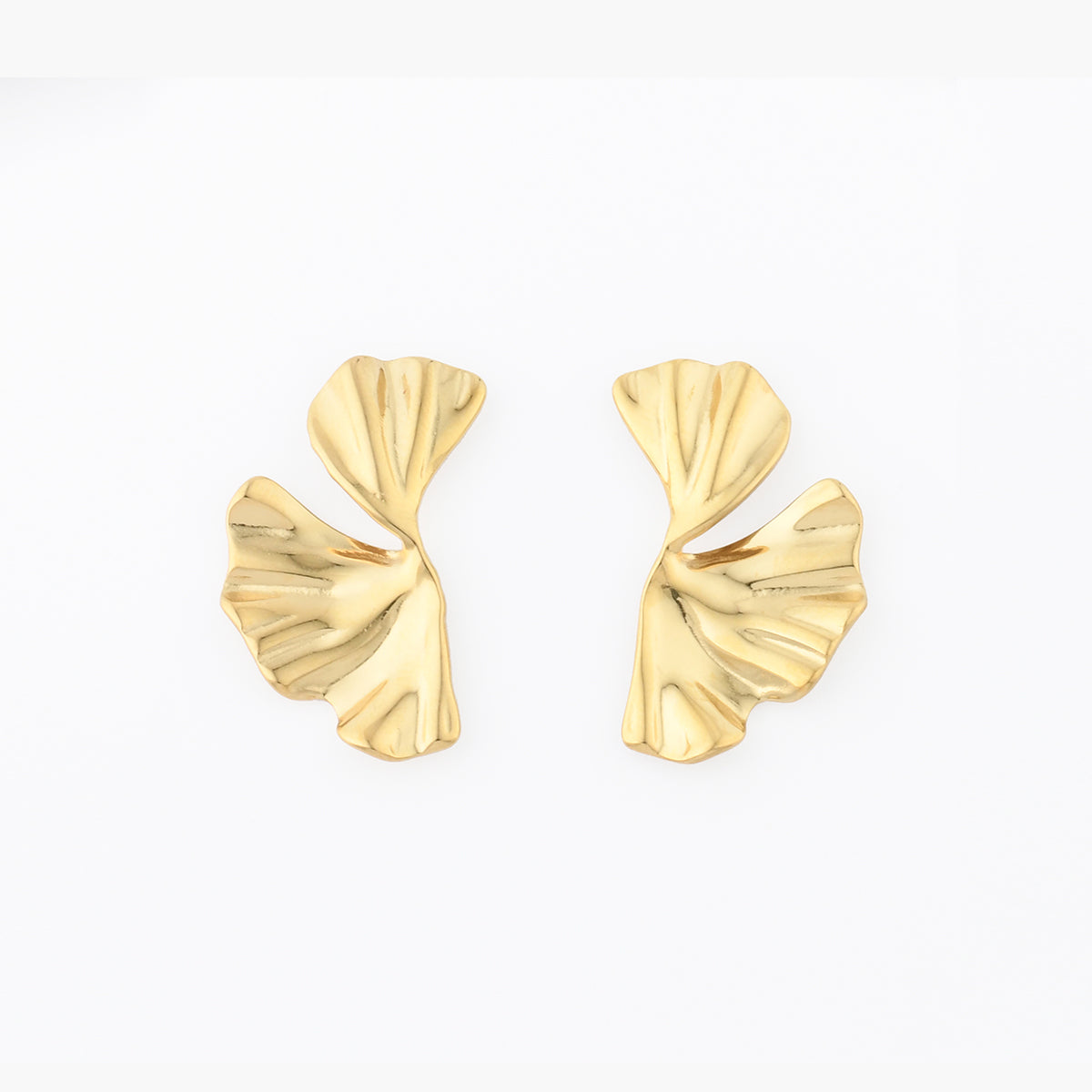 Boucles d'oreilles demi-feuilles de ginkgo acier inoxydable, BALABOOSTE