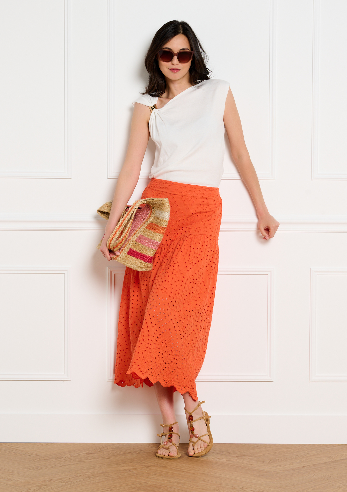 Jupe midi broderie anglaise, LOLALIZA