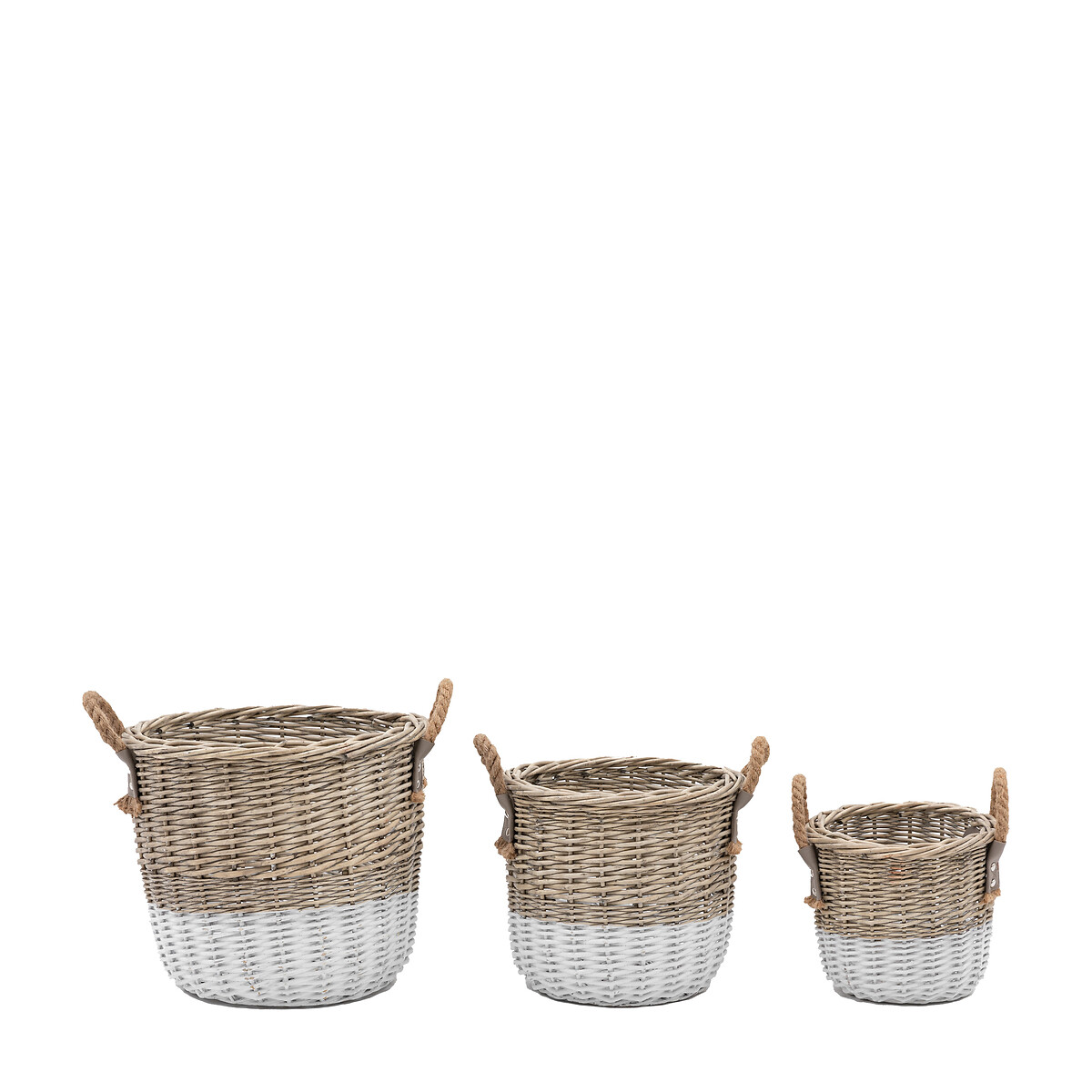 Set of 3 Hand Woven Willow Storage Basket Nests in Natural/White, SO'HOME