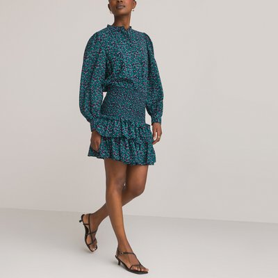 Recycled Ruffled Mini Dress with Long Balloon Sleeves LA REDOUTE COLLECTIONS