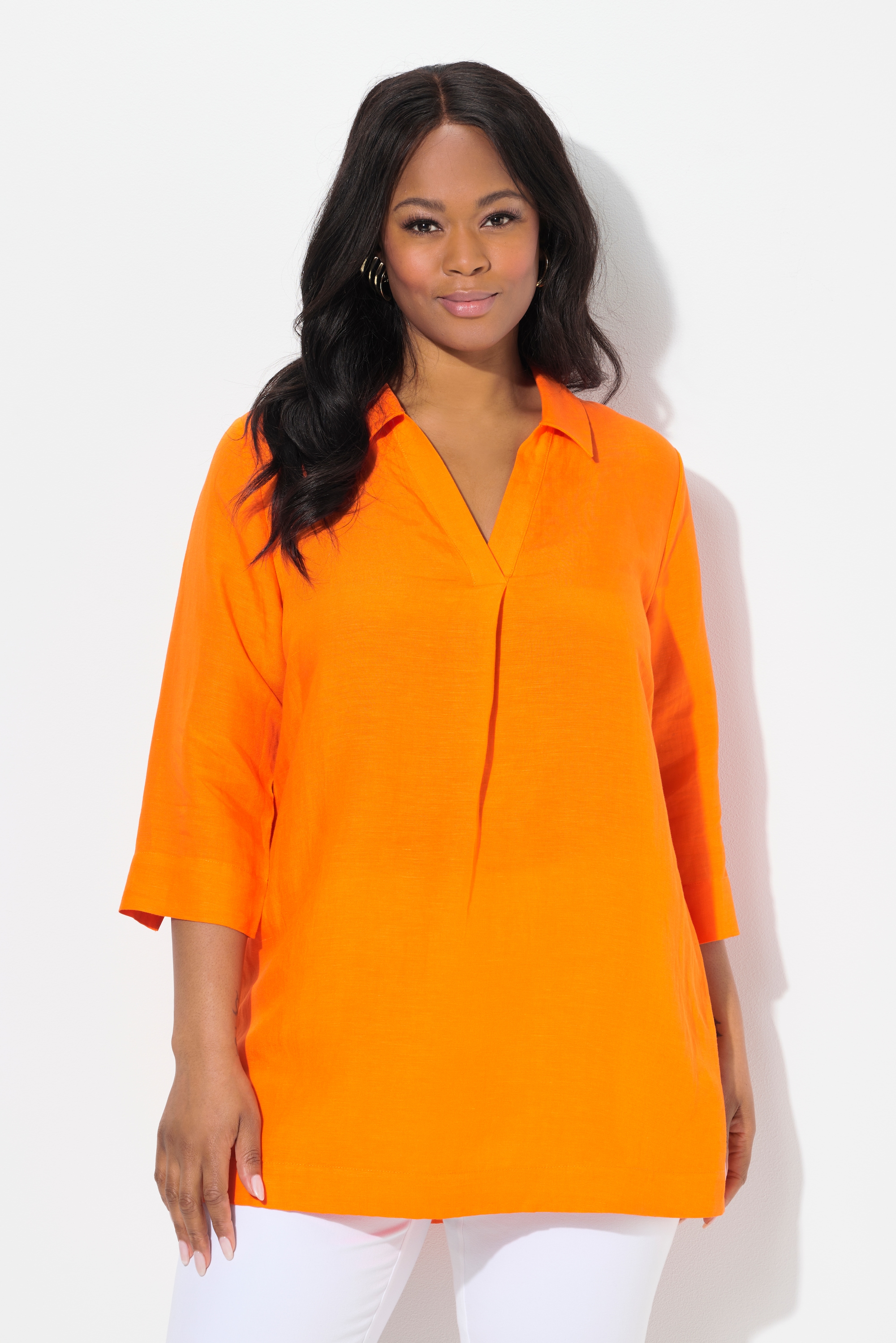 Tunique longue. Col chemise et manches 3/4., ULLA POPKEN