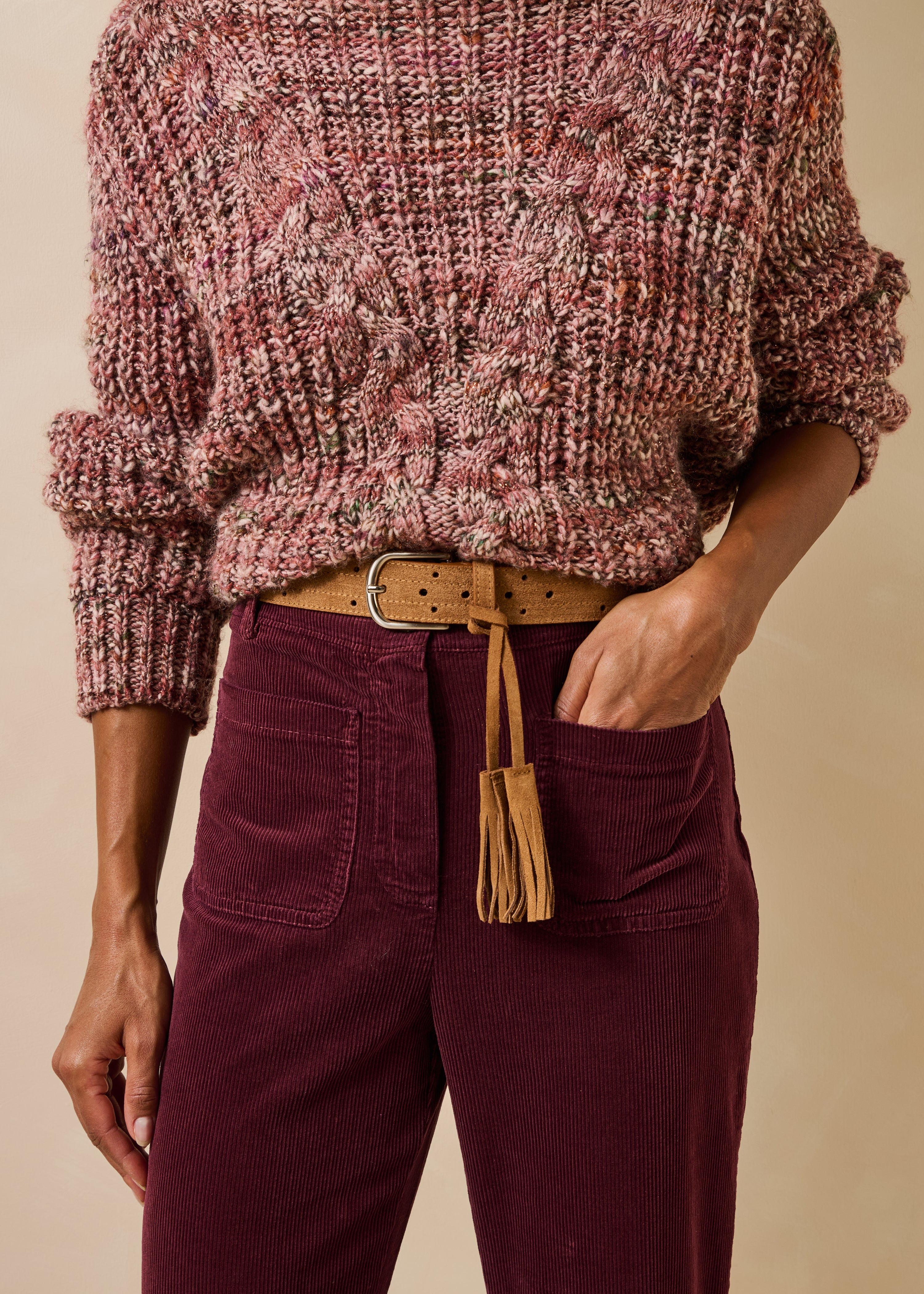 Ceinture en cuir avec pompons, LA FEE MARABOUTEE