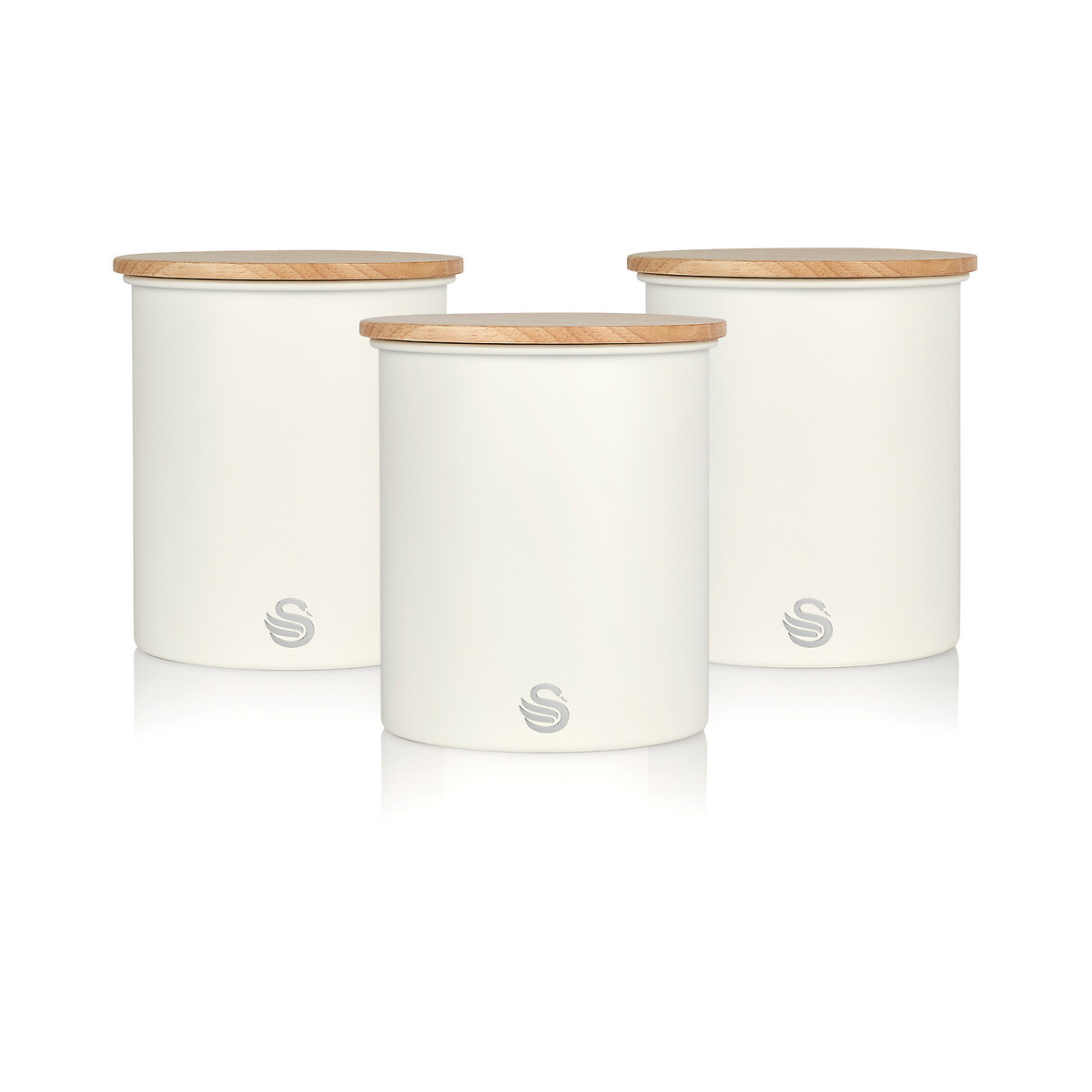 Set of 3 Nordic Tea Coffee Sugar Canisters in Cream, SWAN