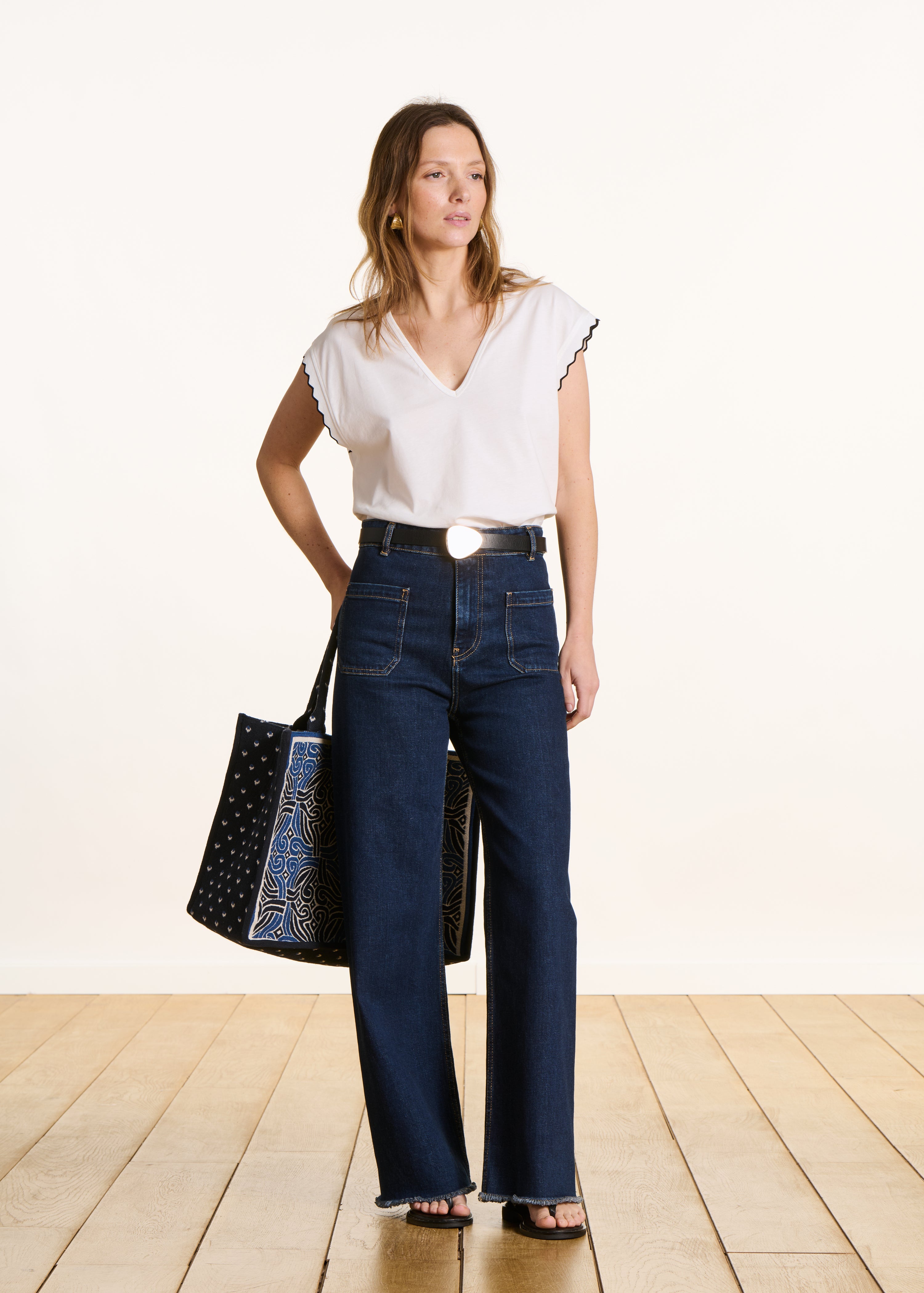 Jean flare taille haute en coton biologique, LA FEE MARABOUTEE