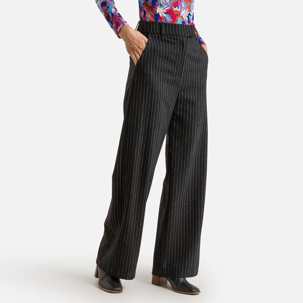 Jungle Wide Leg Trousers in Wool Mix with High Waist