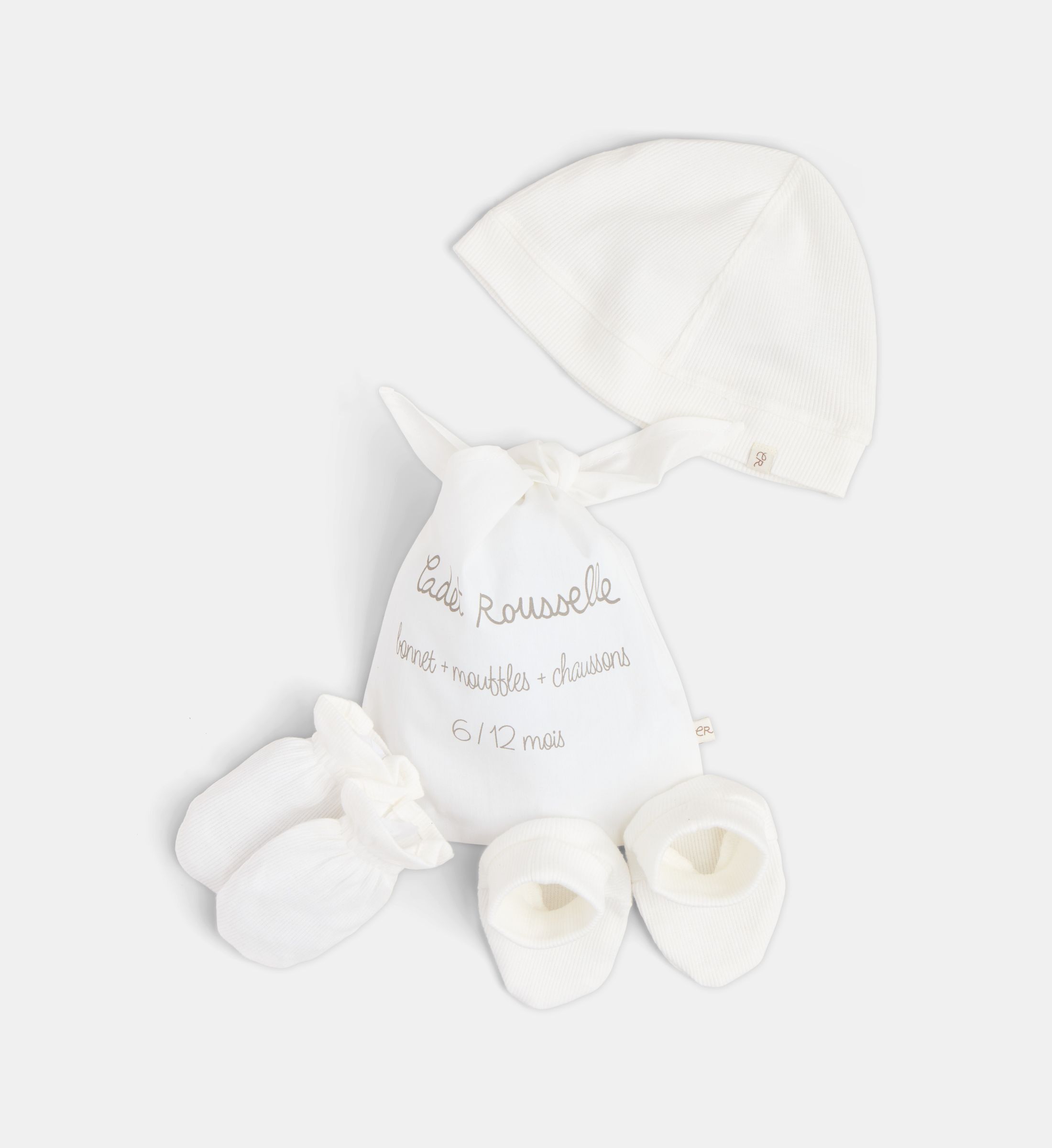Ensemble bonnet moufles pantoufles tarpinou coton stretch, CADET ROUSSELLE