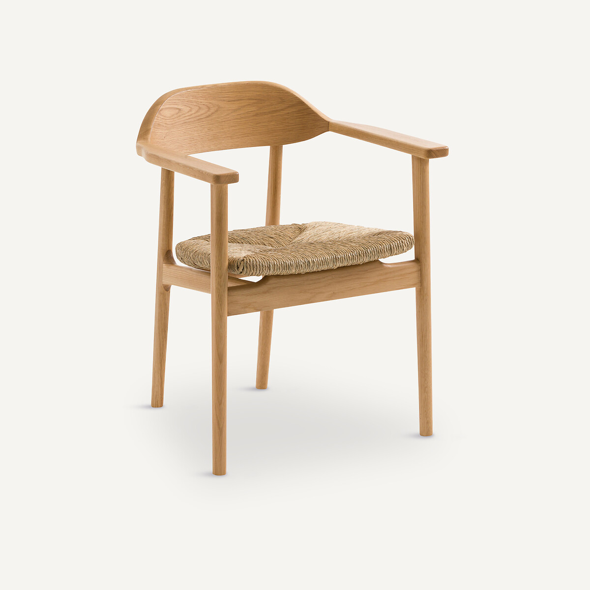 Fauteuil de table en chêne massif et paille, Arié