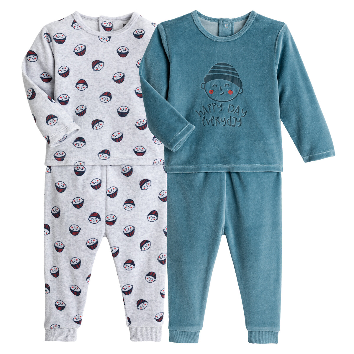 Pack of 2 pyjamas in organic cotton velour, 3 months-4 years , blue ...