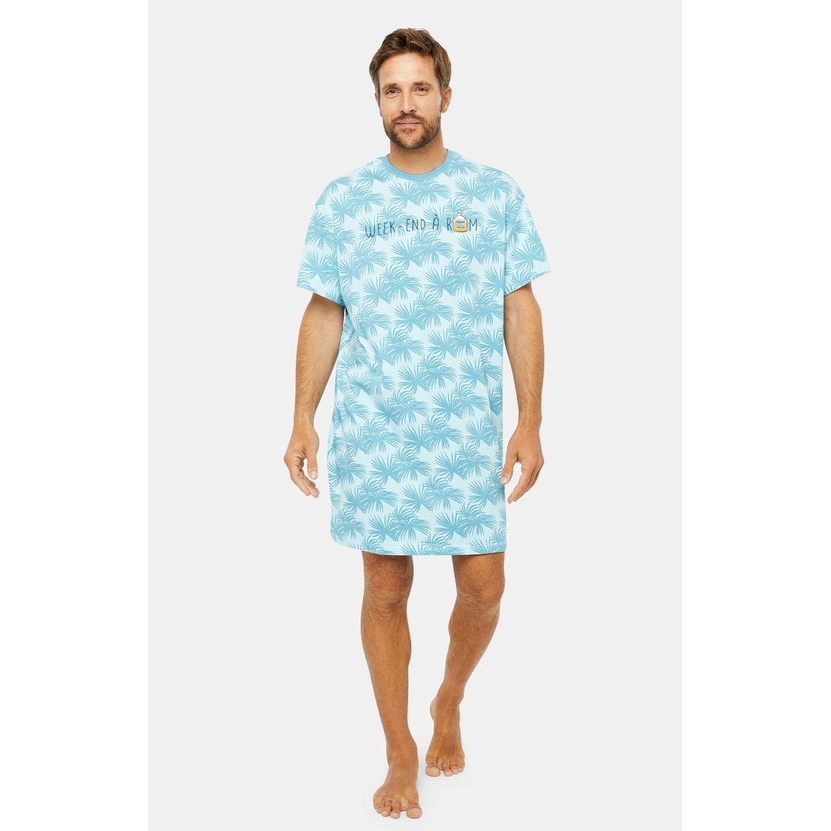 Maxi tee shirt coton manches courtes palmier bleu Arthur La Redoute