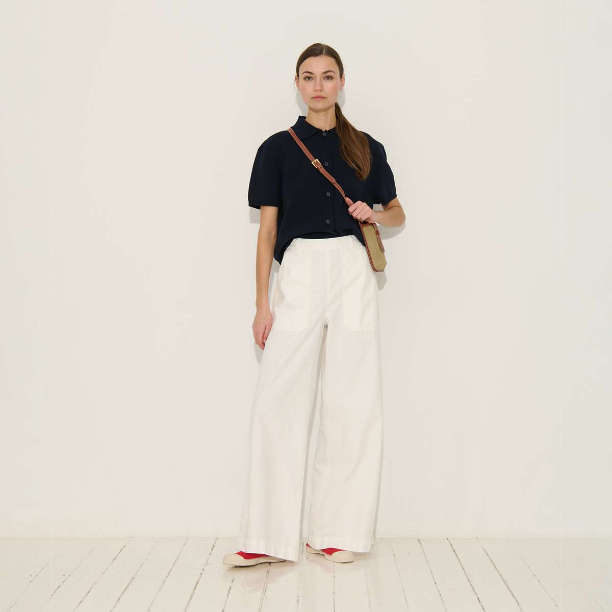 Pantalon large taille haute boutonné en coton PACOME, BENSIMON