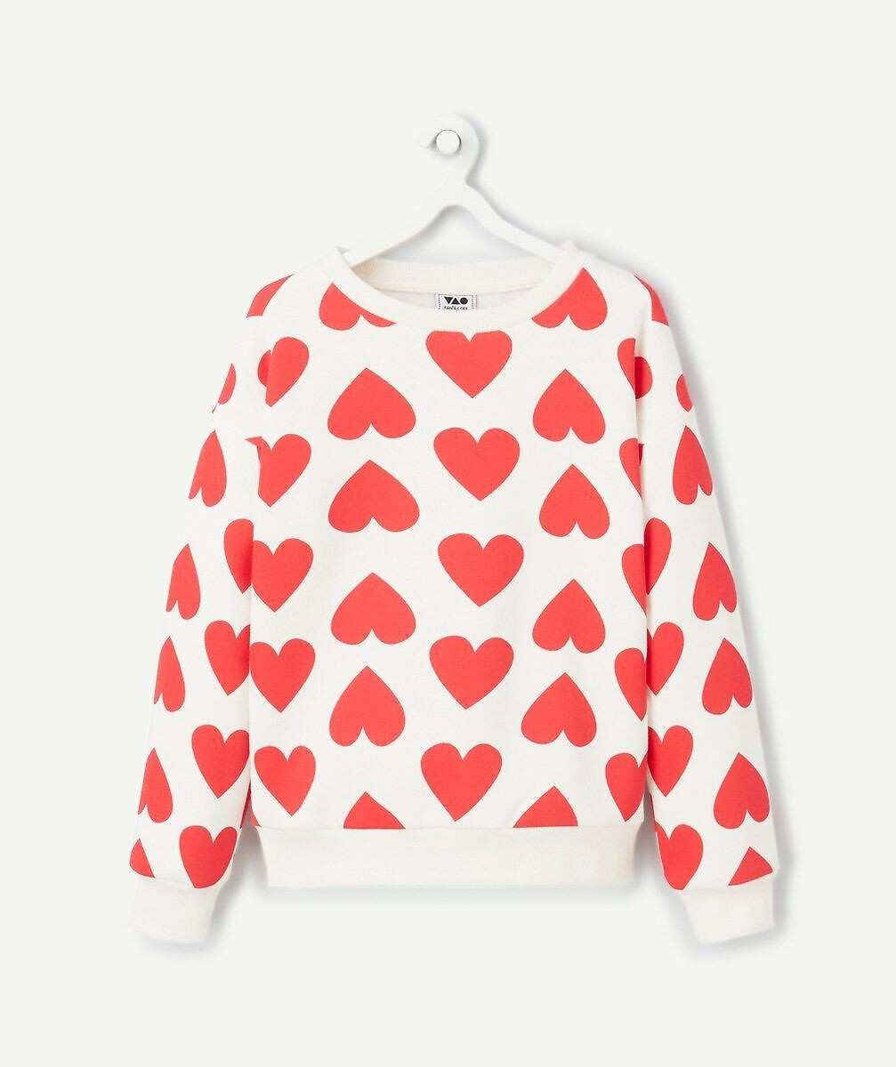 Sweat col rond imprimé coeurs en molleton