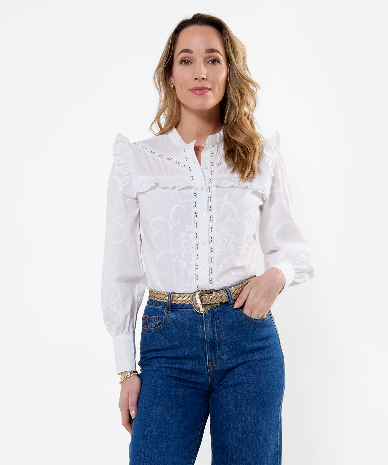Magnifique Blouse Boutonnée Brodée à Volant, JOE BROWNS