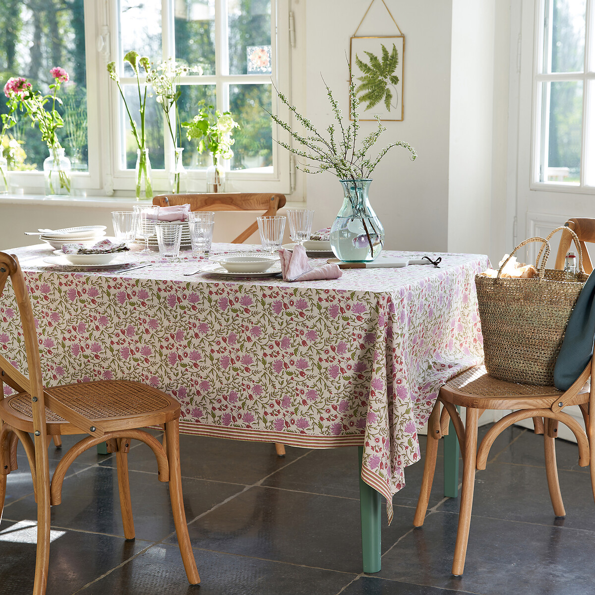 Set of 4 border cotton & linen table napkins La Redoute Interieurs