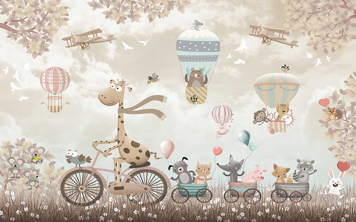 Tableau enfant girafe à velo - 80x50 cm, HEXOA