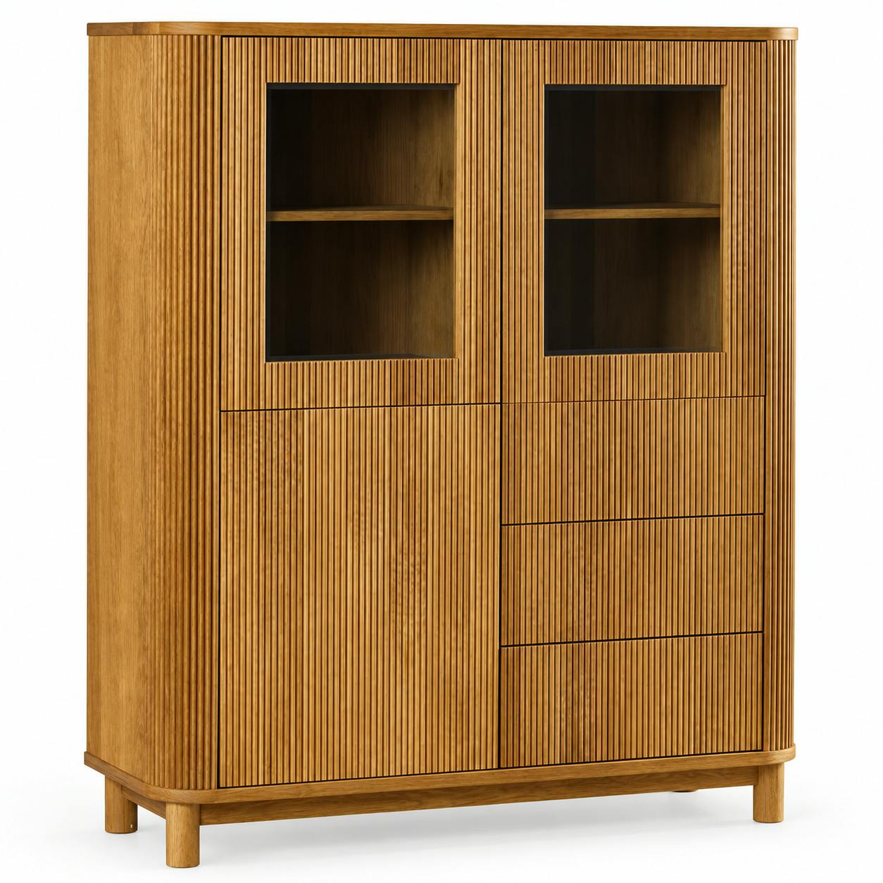 Buffet haut chêne rainuré 2 portes vitrées IENA, PIER IMPORT